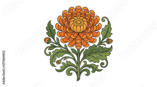 Orange Chrysanthemum Flower Illustration Isolated