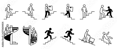 Stick Figure Actions on Stairs Set