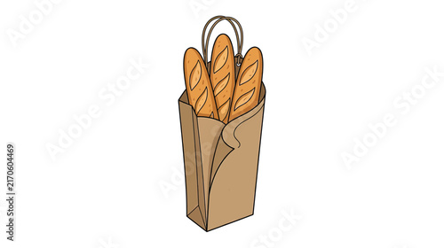 Three baguettes in a paper shopping bag