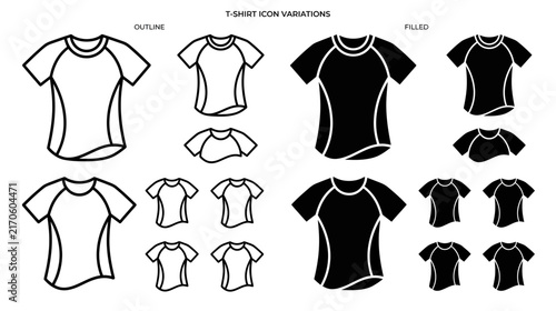 T-Shirt Icon Variations Isolated Outline and Filled