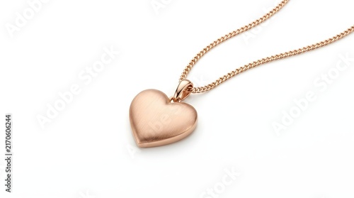 Elegant rose gold heart pendant necklace on a fine chain, isolated on white background, perfect for romantic gifting and jewelry displays