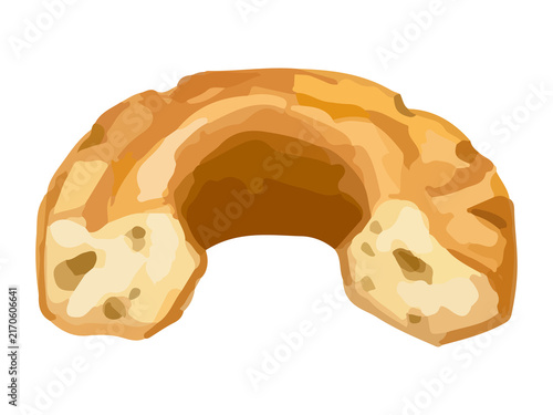手描き厚塗りの半分にカットしたオールドファッションイラスト 昔ながらのしっかり食感ドーナツ挿絵 断面が見えるメニュー挿絵向け