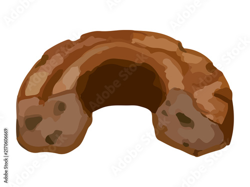 手描き厚塗りの半分にカットしたオールドチョコファッションドーナツイラスト ドーナツメニュー挿絵素材