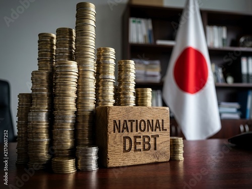 Japan national debt and financial crisis. Japanese economy, government fiscal burden, inflation, central bank policies, and sovereign debt issues