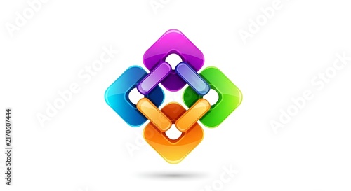 Abstract colorful geometric link symbol design on a plain white background
