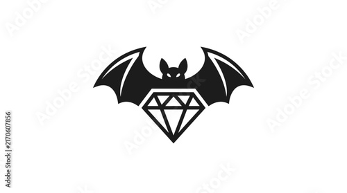 Bat silhouette holding a diamond gemstone icon