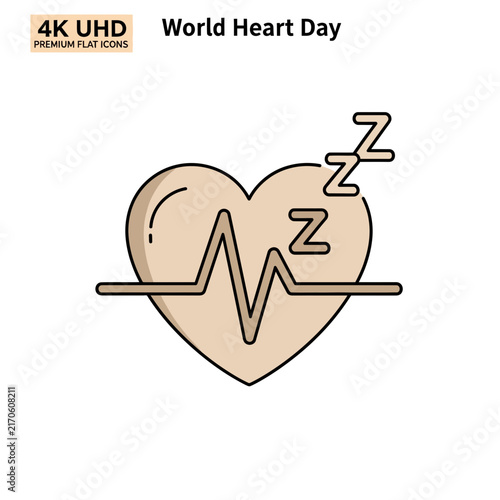 Beige heart icon with pulse line and sleep symbols.