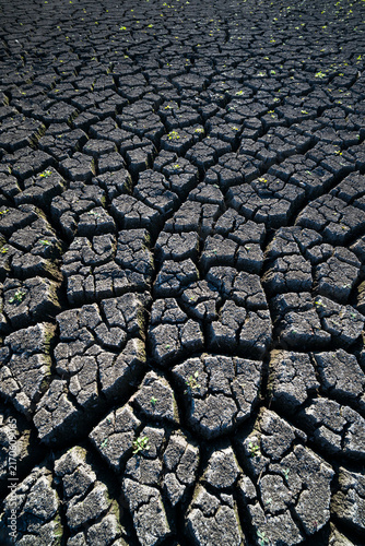 Foto Deep fissures in arid cracked earth during prolonged drought