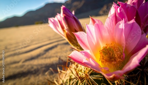 Vibrant Desert Cactus Flower Blooming in Sandy Landscape