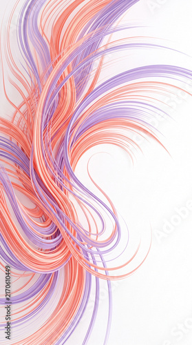Flowing strands of coral and lavender create an abstract, organic shape on a white background, symbolizing movement, grace, and creativity