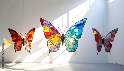 Colorful Stained Glass Butterflies Art Installation