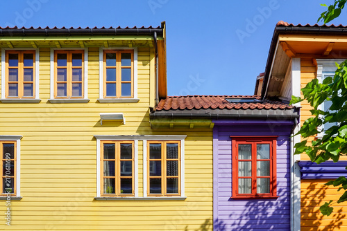 Bild auf Leinwand Colorful wooden houses in Fargegaten, Øvre Holmegate, Stavanger