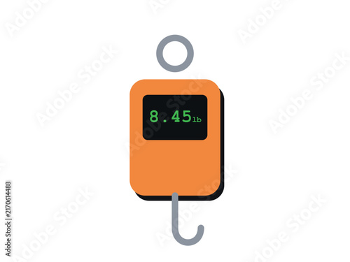 A digital hanging scale displaying a weight of eight point four five pounds