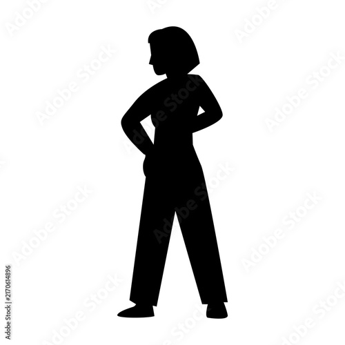 Woman silhouette standing with hands on hips confident black vector shape