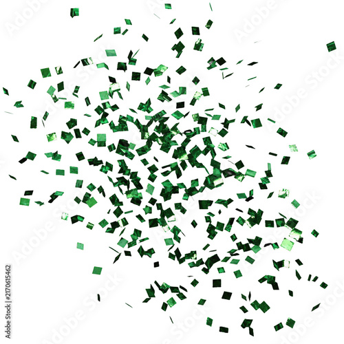 Принти на полотні Numerous shiny green square confetti pieces are scattered and falling against a