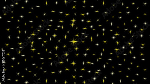 Hand drawn starry night pattern with yellow and cream stars on a black background.