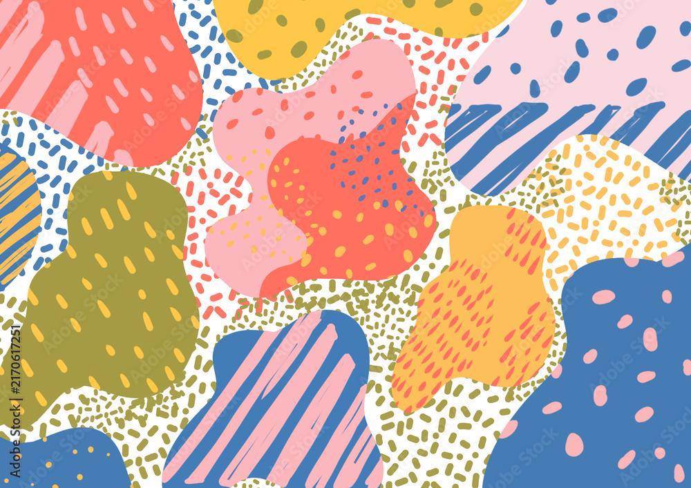 Abstract art seamless pattern with colorful doodle shape