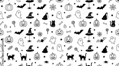 seamless pattern with black and white halloween