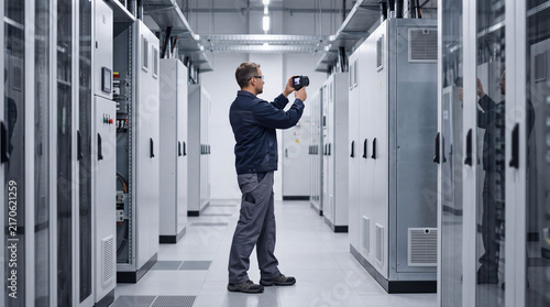 Data Center Technician Performing Thermal Equipment Inspection