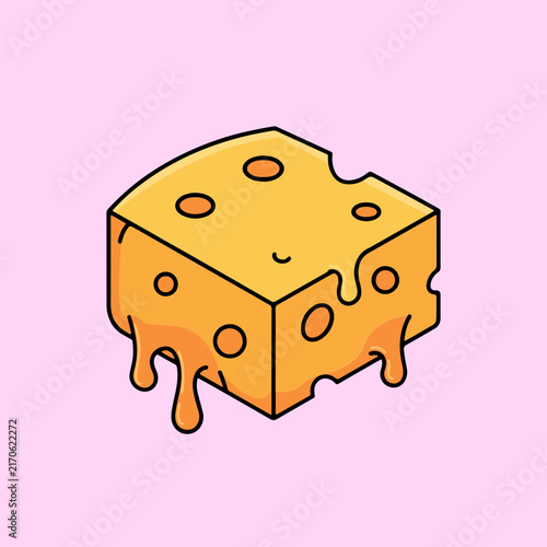 Cute Isometric Melting Cheese Cube Vector Illustration
