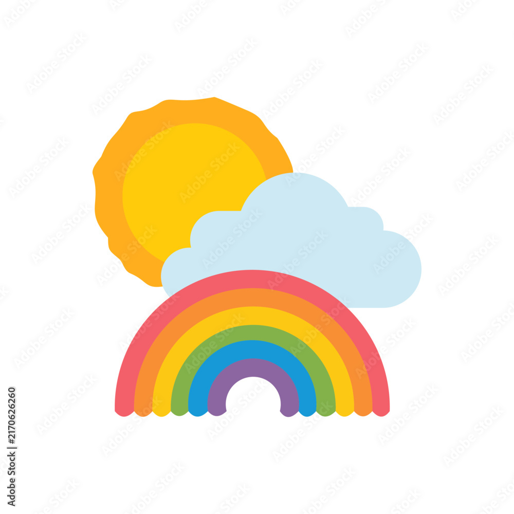Obraz premium Sunshine Cloud Rainbow Illustration Flat Design Weather Sky Nature