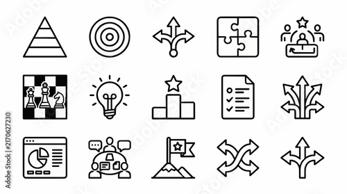 Fotografie Strategic decision making goal management and business planning outline icon col