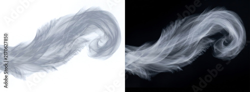 Abstract White Smoke Swirls Floating on Dual Contrasting Black and White Backgrounds