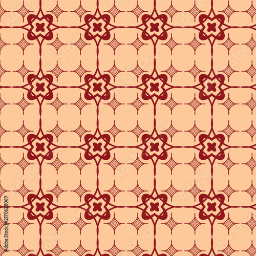 Warm cream background with terracotta red geometric clover motifs and star shapes perfect for modern wall art and trendy lifestyle branding