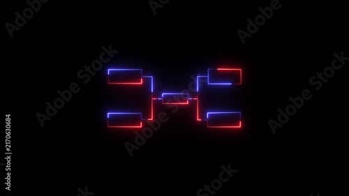 Futuristic neon tournament bracket graphic featuring red and blue glowing lights against darkness graphic illuminated by striking and set against a deep black background