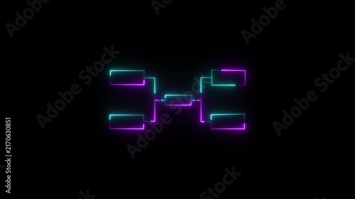 Cyan and magenta neon glowing tournament bracket diagram on dark background an animated multicolor against a pitch black multicolor glowing championship tree competition structure elimination chart