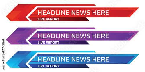 Modern news lower third banner templates in red, purple, and blue colors
