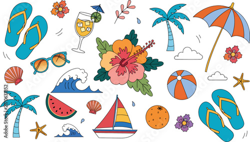 Colorful Summer Beach Vacation Clipart