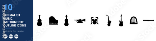 Music Instruments Outline Icons Set, Minimalist Design. Vector Illustration for Music Education, Creative Projects
