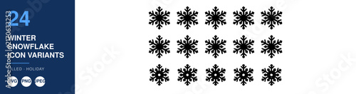 Snowflake Icon Variants, Filled Holiday Design, Winter Season Illustration, Svg Graphic, Decorative Elements