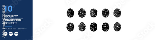 Security Fingerprint Icon Set, Outline and Fill Design. Digital Authentication Concept, Biometric Security Illustration