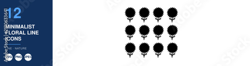 Floral Line Icons Set, Minimalist Design. Botanical Illustration, Nature Theme. Suitable for Web, App, and Print Design.
