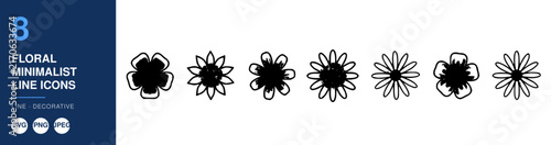 Floral Minimalist Line Icons Set, Decorative Nameplate Design. Botanical Illustration, Simple Flower Icons