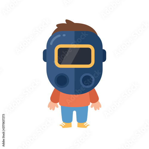 Child wearing welding mask cute bright simplified vector graphic for classroom graphics printables and learning apps