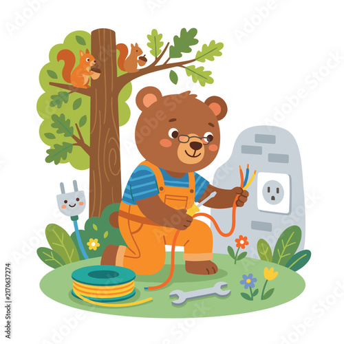 Electrician wiring outlet cute modern kid focused flat design for educational posters activity sheets and school design
