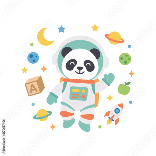 Astronaut training cute soft rounded minimal vector artwork for activity sheets teaching aids and children content