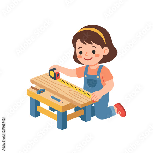 Child measuring wood clean child friendly vector artwork for preschool resources storybooks and educational graphics