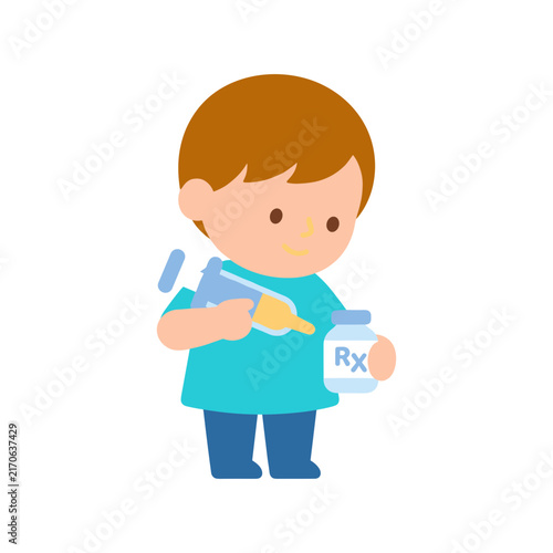 Child holding toy syringe modern kid focused flat design for educational posters activity sheets and school design