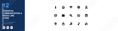 Communication Media Icons Set with Line Art Style. Essential Communication Icons, Technology and Media Design Elements