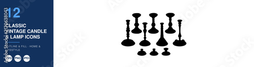 Classic Vintage Candle Lamp Icons, Outline and Fill Design, Perfect for Home and Lifestyle Branding