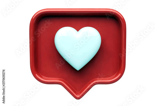 Colorful threedimensional speech bubble with a light blue heart icon perfectly centered inside
