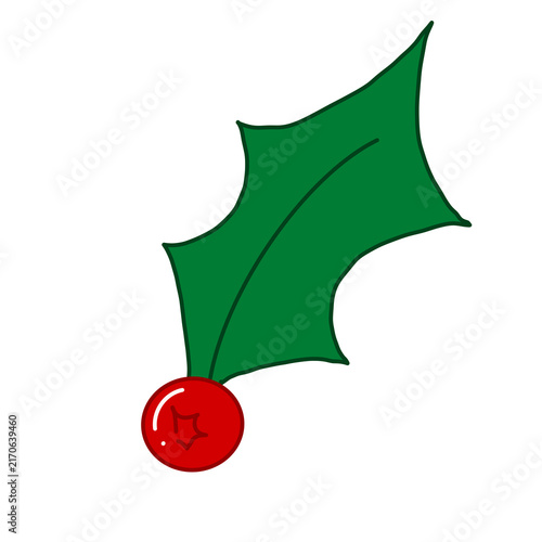 фотографія Hand drawn festive Christmas holly leaf and red berry botanical