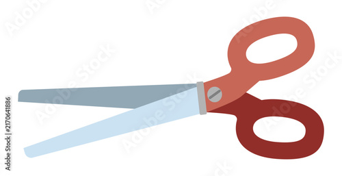 School scissors. Hand drawn vector flat. Cutting tool with an open blade. Office supplies. Stationery. Color illustration.