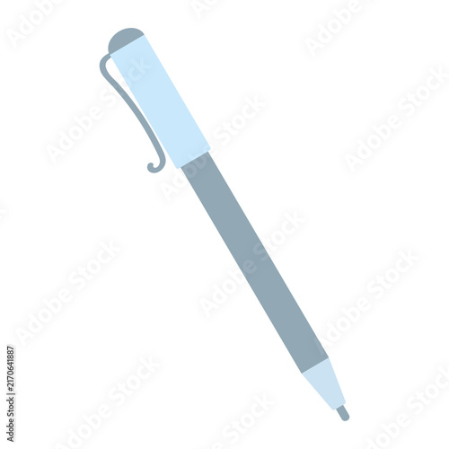 Study ballpoint pen. Hand drawn vector flat. A writing instrument ready for use. School supplies. Letter. Stationery. Colored illustration.