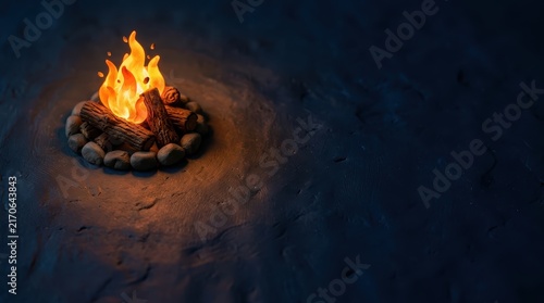Small wood campfire burning at night.
