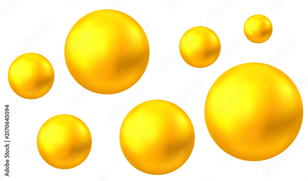 Naklejka premium Golden collagen, keratin or serum bubbles.